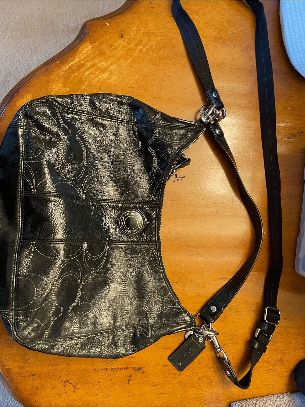 Coach Black Signature Leather Hobo Shoulder Bag
